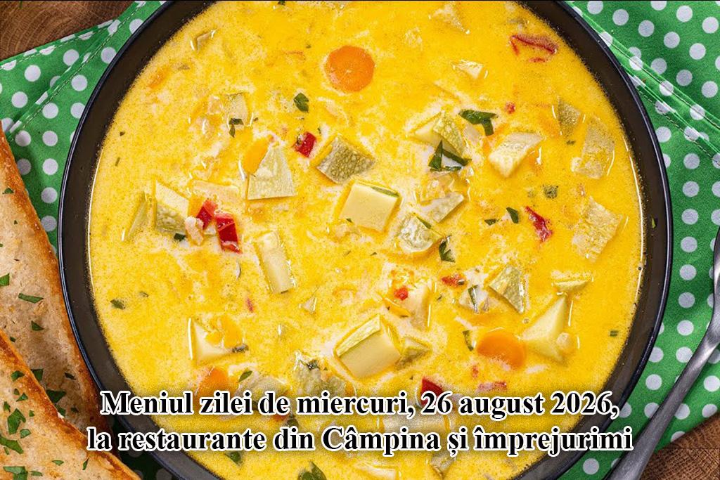 Miercuri, 26 august 2026. Meniul zilei la restaurante din Câmpina și împrejurimi