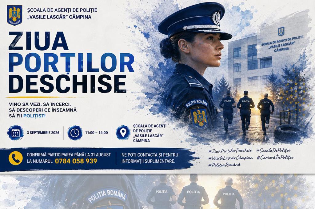 3 septembrie 2026 - Ziua Porților Deschise la Școala de Agenți de Poliție „Vasile Lascăr” Câmpina