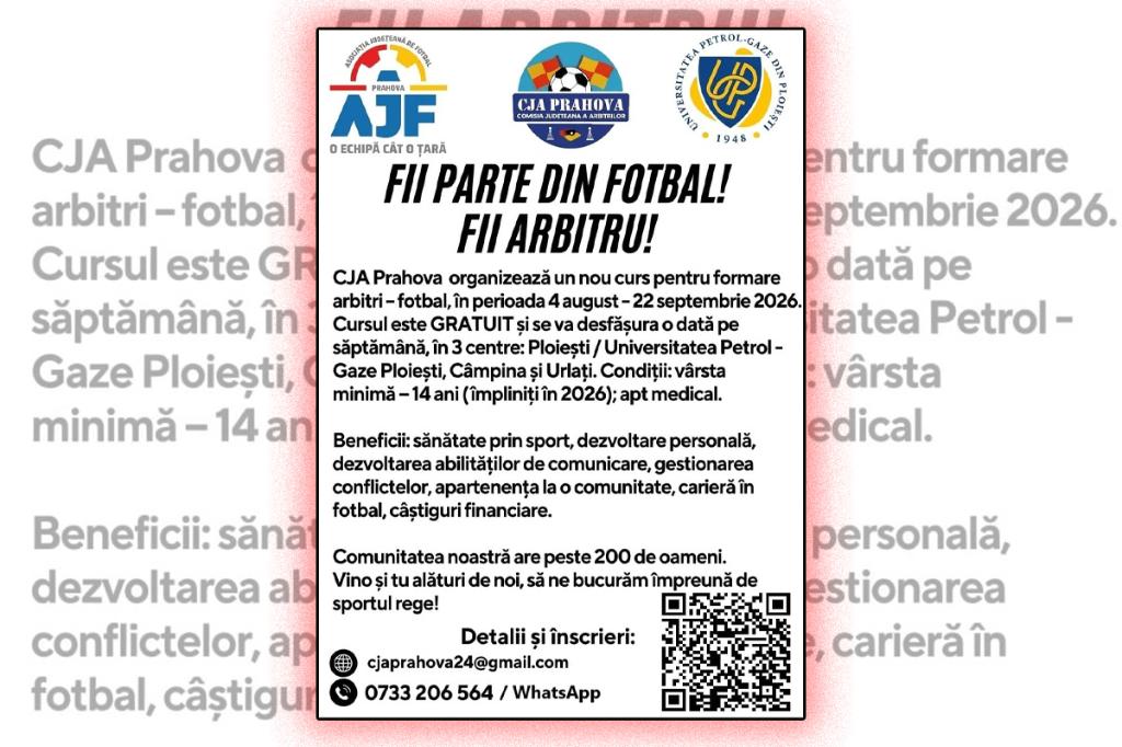 La Câmpina încep din 4 august cursurile unei noi școli de arbitri de fotbal