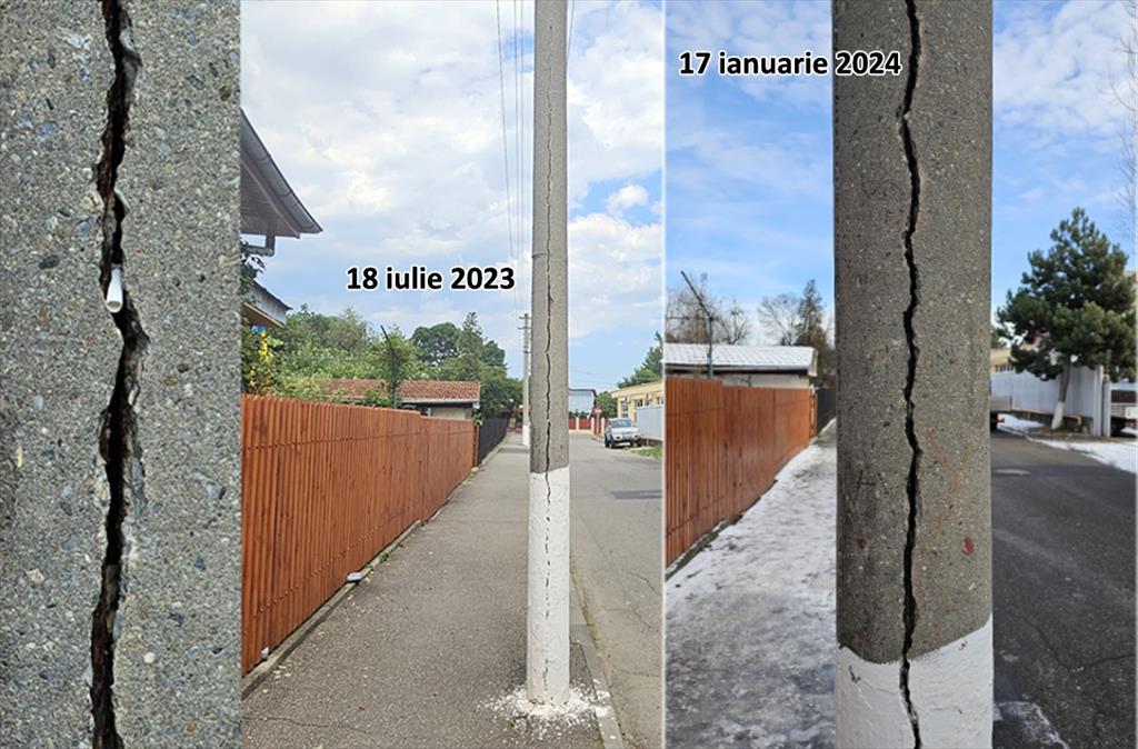 Câmpina, mileniul III. Un stâlp de electricitate din beton stă crăpat de mai bine de jumătate de an...