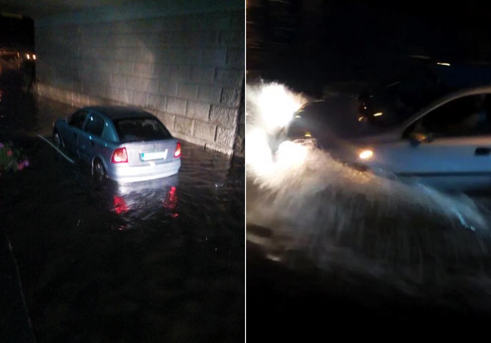 Circulație îngreunată la intrarea în Poiana Câmpina. Zona de sub podul de cale ferată este inundată