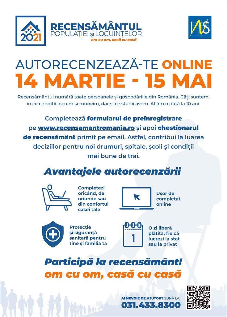 Luni, 14 martie 2022, începe etapa de autorecenzare din cadrul Recensământului Populației și Locuințelor. Locațiile din Câmpina pentru autorecenzarea online asistată