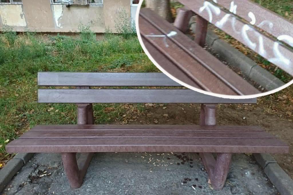 Poliția Locală a amendat cu 1.500 lei o persoană care a mâzgălit cu vopsea o bancă