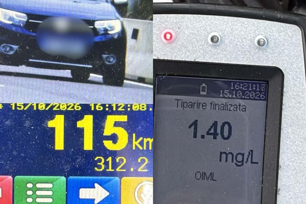Cu o alcoolemie de 1,40mg/l alcoor pur în aerul expirat, un bărbat de 30 ani a fost prins de radar pe DN1