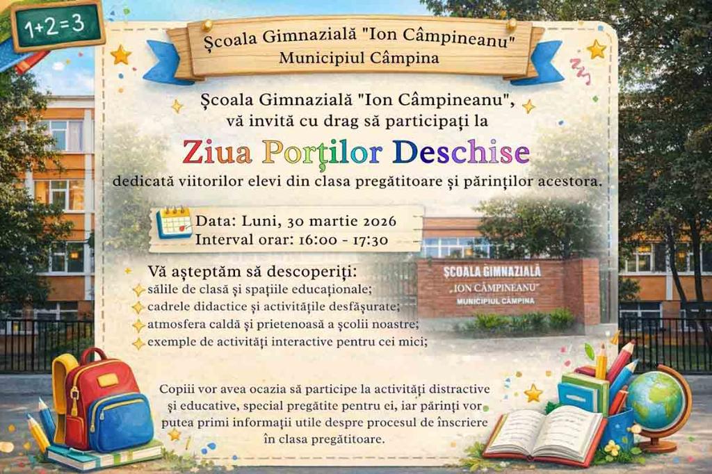 La Școala „Ion Câmpineanu” va avea loc luni, 30 martie, Ziua Porților Deschise