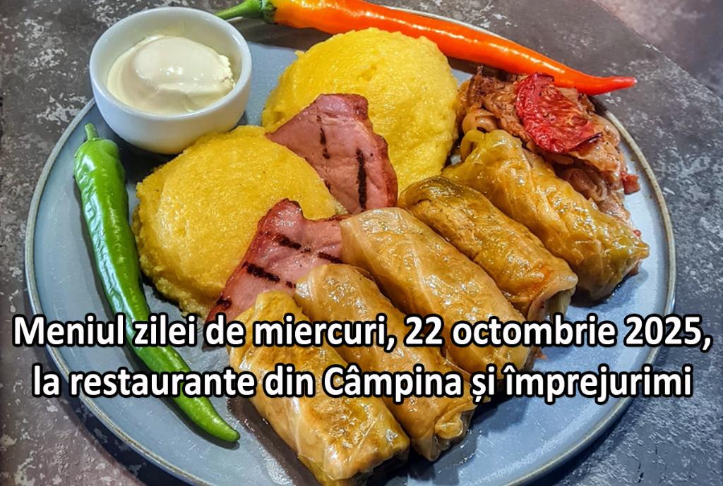Miercuri, 22 octombrie 2025. Meniul zilei la restaurante din Câmpina și împrejurimi