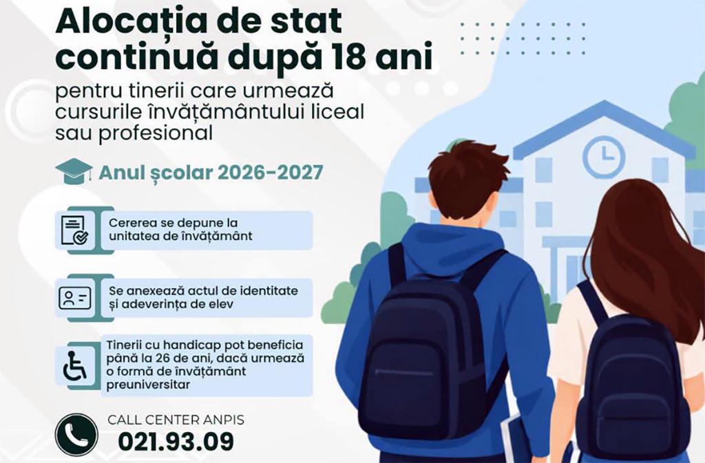 Alocația de stat se acordă și tinerilor care au împlinit 18 ani, dar care merg în continuare la școală