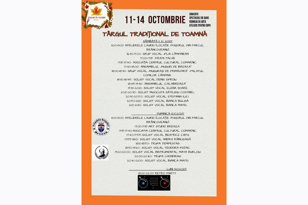 La Breaza, între 11 și 14 octombrie, va avea loc tradiționalul târg de toamnă