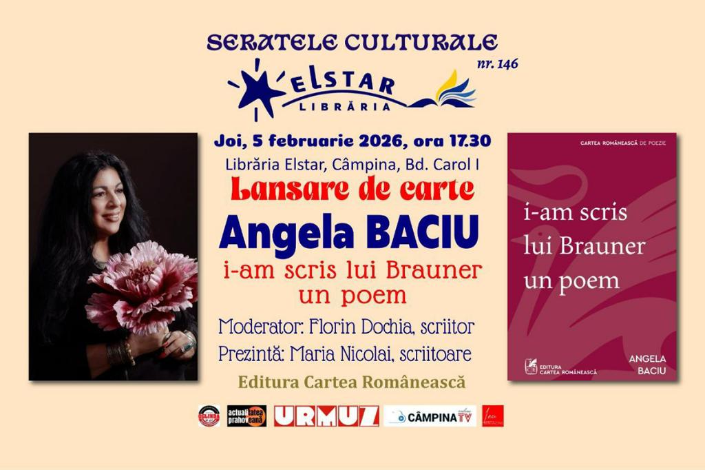 Joi, 5 februarie, o nouă ediție a Seratelor Culturale Elstar - lansarea volumului „I-am scris lui Bauner un poem”, de Angela Baciu