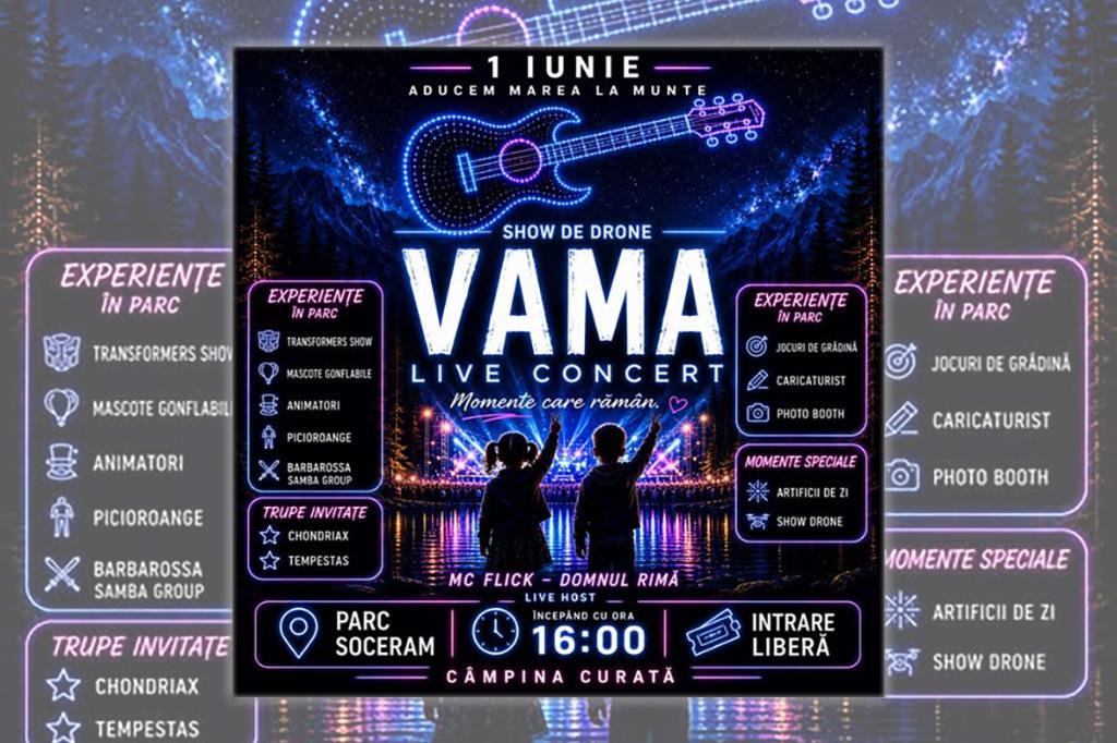 1 Iunie 2026 - un adevărat festival pentru câmpineni în Parcul Soceram. Tudor Chirilă și Vama, concert extraordinar