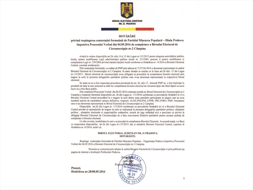 BEJ a respins contestaţia depusă de PMP Câmpina, dar se va ajunge la BEC!