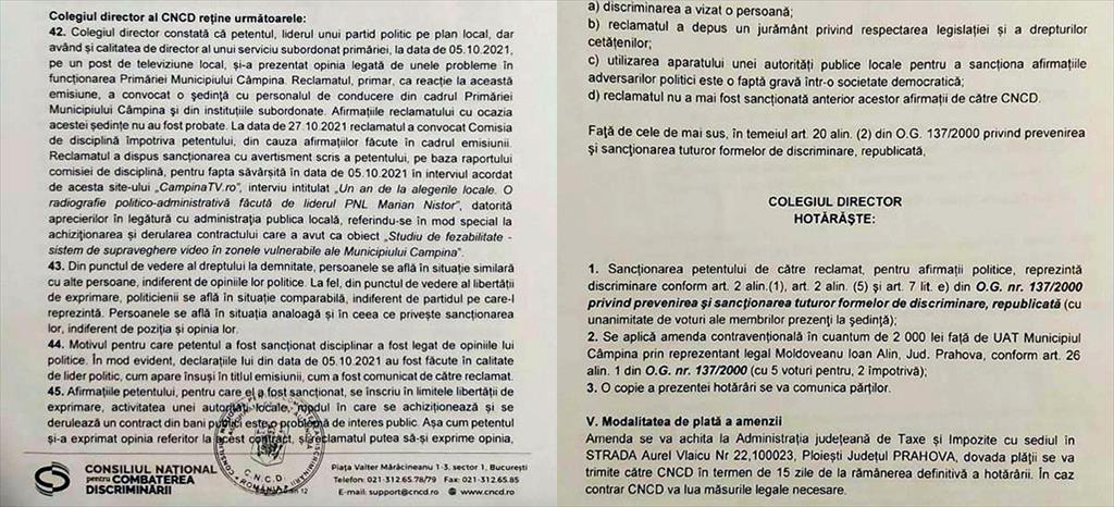 CNCD i-a dat câștig de cauză lui Marian Nistor. Primăria Câmpina amendată cu 2.000 lei pentru discriminare