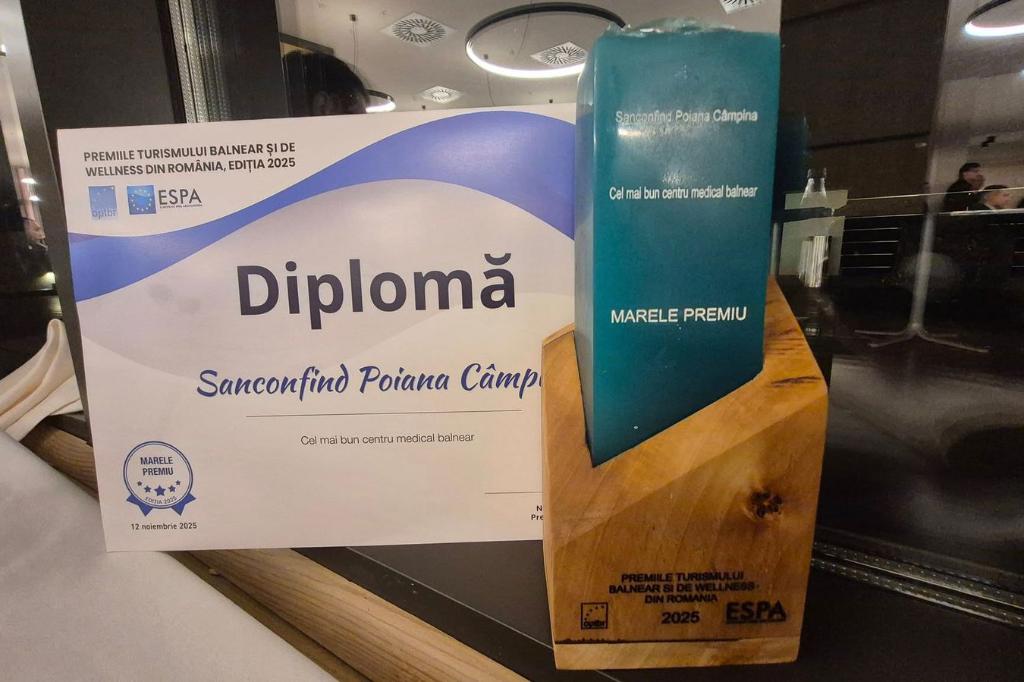 Baza de recuperare și tratament Sanconfind, desemnată „Cel mai bun centru medical balnear din România” la Gala Premiilor Turismului Balnear 2025