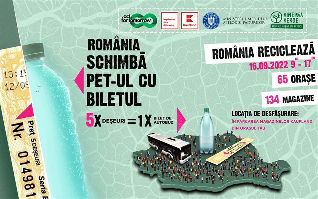 Vineri, de la ora 9, în parcarea de la Kaufland, din Câmpina, ”România schimbă PET-ul cu biletul”