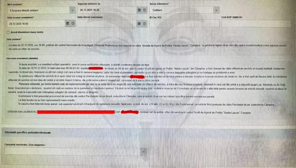 Un al doilea dosar a fost deschis de Parchetul de pe lângă Tribunalul Prahova în cazul tentativei de viol de la Școala de Poliție Câmpina