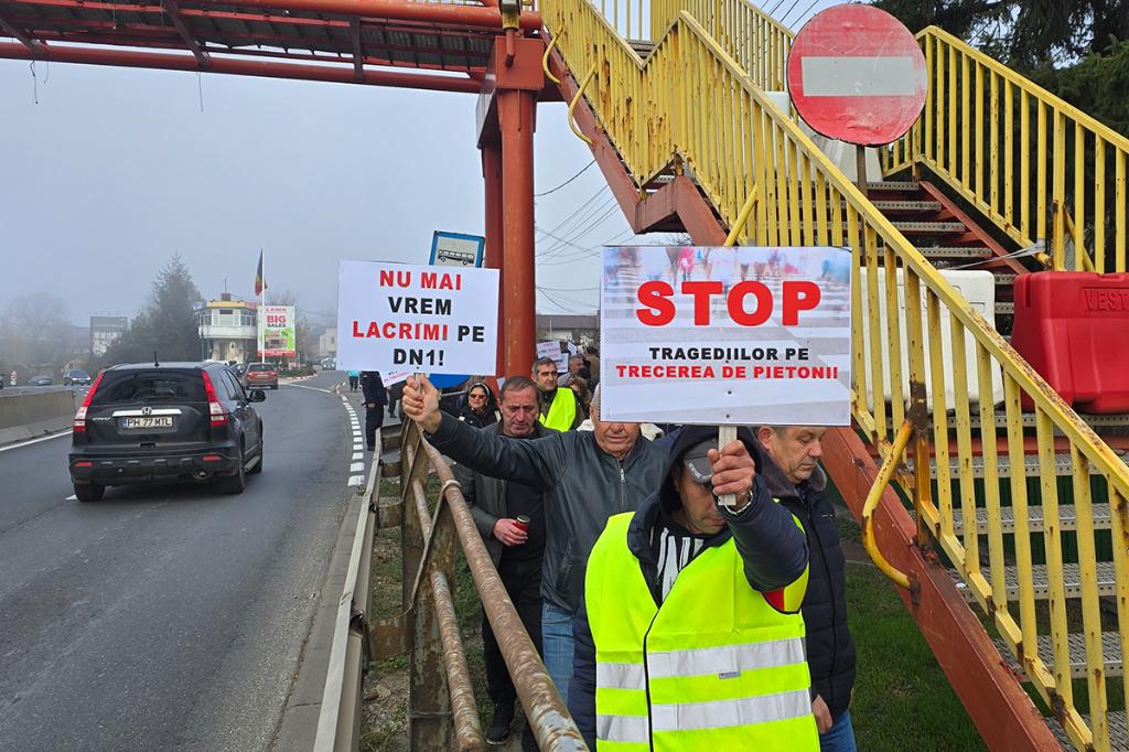Protest pe DN1. Locuitorii din Bănești au cerut CNAIR: „Vrem măsuri, nu promisiuni!”