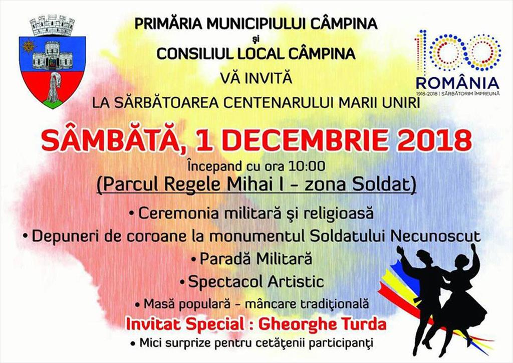Programul complet al manifestărilor organizate la Câmpina cu ocazia Zilei Naționale a României