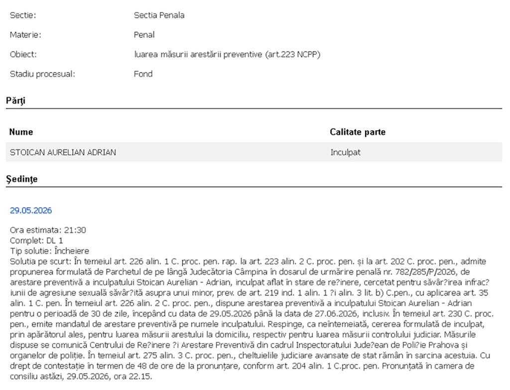 Președintele CS Câmpina, Adrian Stoican, a fost arestat preventiv pentru 30 zile