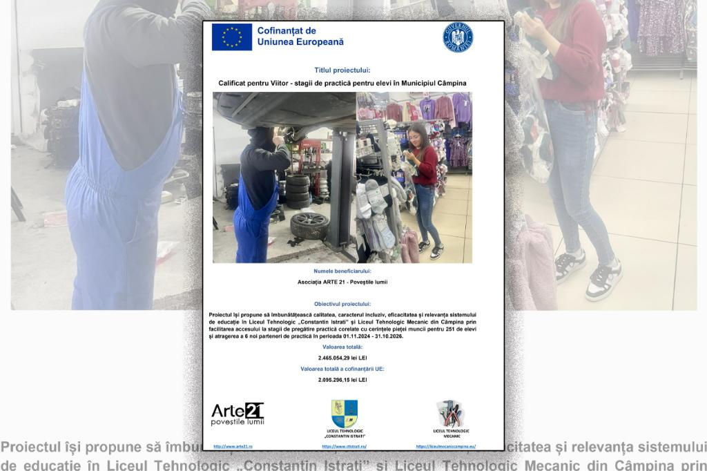 Proiect educațional la Câmpina pentru creșterea calității pregătirii practice pentru elevii din învățământul profesional și tehnic