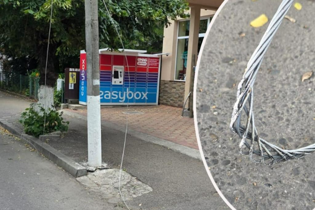 La Câmpina, pe Strada 1 Mai, vântul a rupt niște cabluri. Atenție - pe aceste cabluri este curent electric!