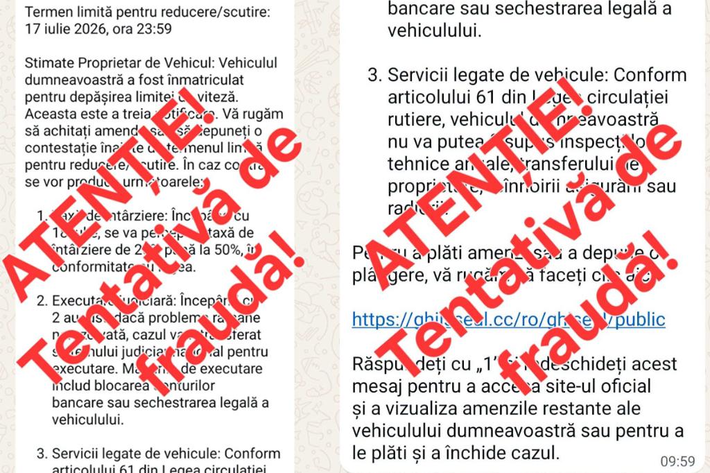 Ministerul de Interne atenționează că au fost reluate tentativele de fraude on-line prin metoda „mesajul de la poliție sau de la ghișeul.ro”!
