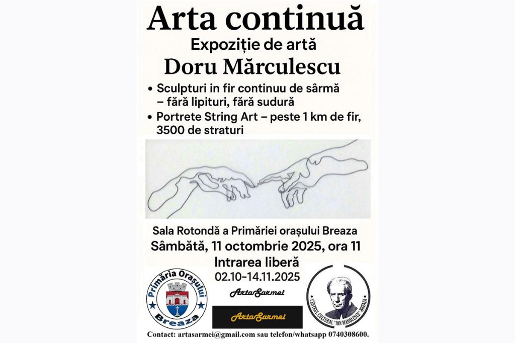 Sculpturi speciale, în fir continuu de sârmă. Vernisajul unei asemenea expoziții - sâmbătă, 11 octombrie, la Breaza