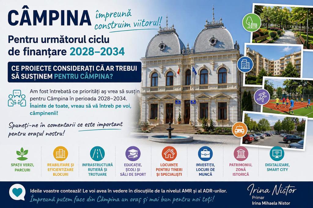 Primăria Câmpina lansează o provocare: ce proiecte cu fonduri europene își doresc câmpinenii pentru perioada 2028-2034
