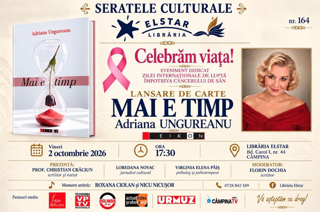 Seratele Culturale Elstar. Adriana Ungureanu, o ambasadoare a Culturii Române își lansează cel mai recent volum la Câmpina