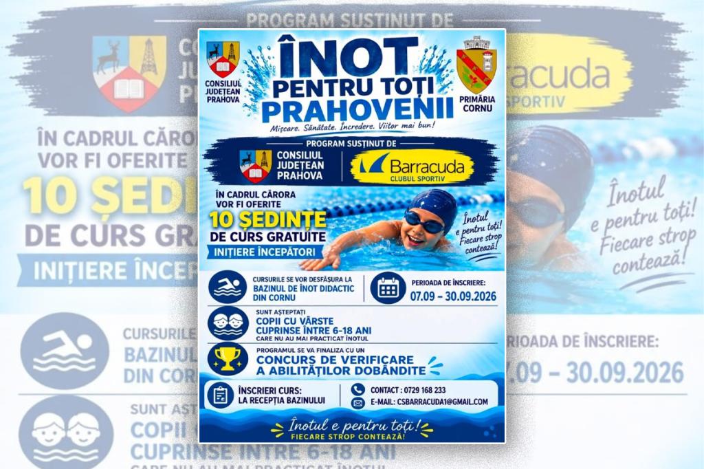 Cursuri gratuite de înot pentru elevi, printr-un proiect finanțat de Consiliul Județean Prahova