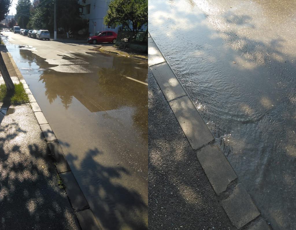 Avarie la o conductă de apă pe Strada Constantin Stere din Câmpina. De aproape 24 ore tot curge apa...